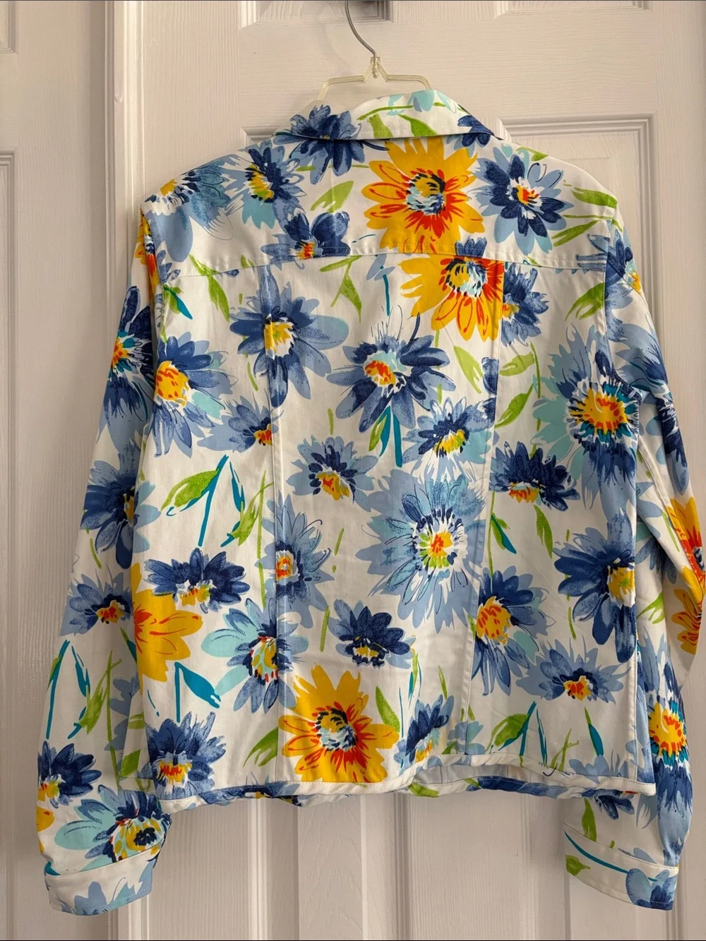 Patrick Christopher Colorful Blue Floral Cotton Stretch Jacket Womens Large - Picture 5 of 5